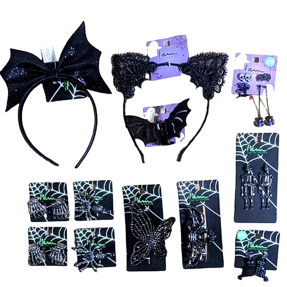 I am Accessories - I Am Halloween Hair Accessories Lot; 12 Items Claw Clips, Headbands, Earrings